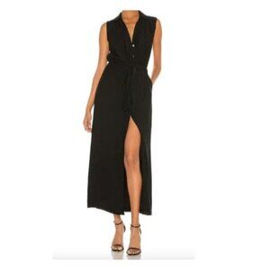 Brochu Walker Women's Madsen Maxi Dress Black Sleeveless Tie Waist Gauzy Size S